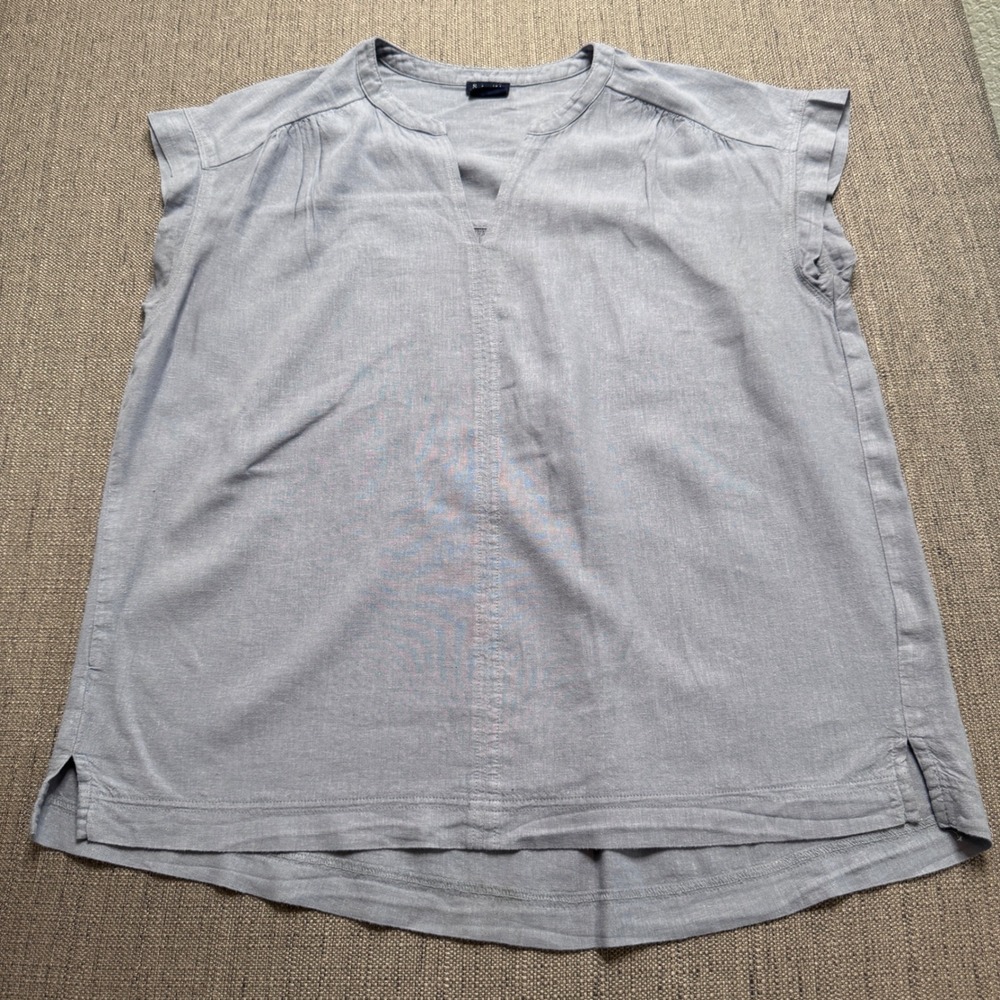 Splendid Womens Linen Blend Cap Sleeve Split Neck Blouse Light Blue Size M